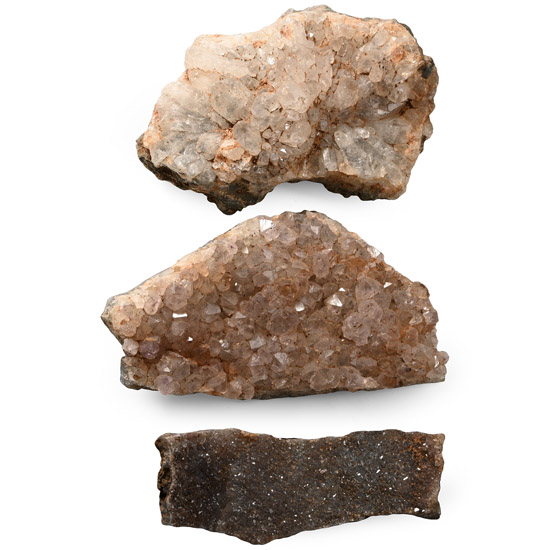 Group of Three [3] Quartz and Amethyst Crystal Sections