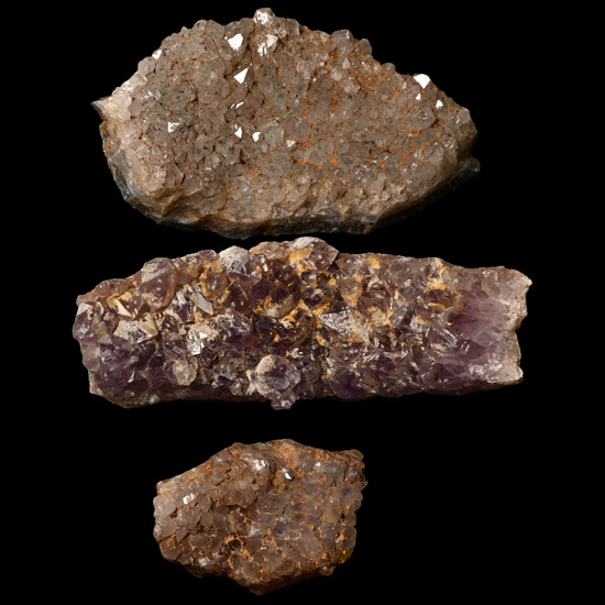 Group of Three [3] Large Pale Amethyst and Quartz Crystal Sections