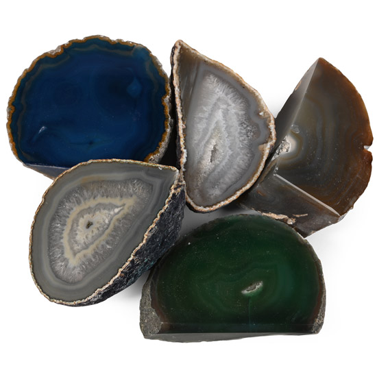 Group of Five [5] Cut and Polished Geode Half Specimens