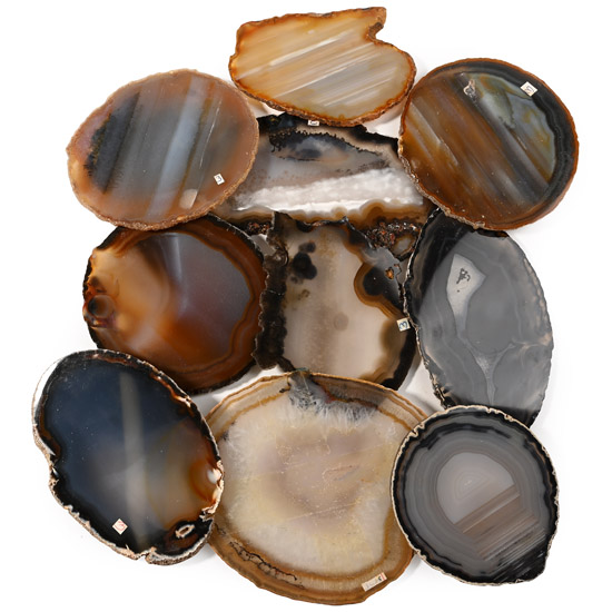 Group of Ten [10] Cut and Polished Agate Geode Slices