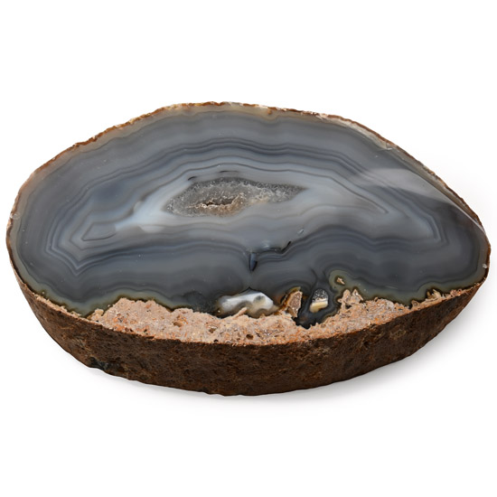 Large Cut and Polished Banded Blue Agate Geode Slice Artefact Base