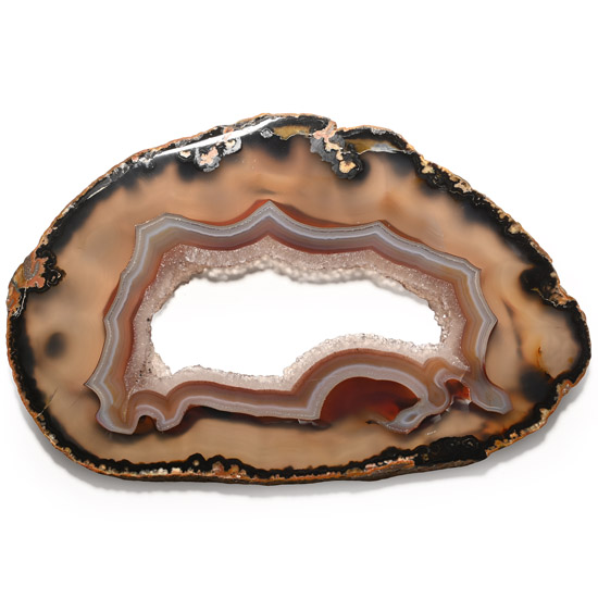 Large Cut and Polished Banded Agate Crystal Geode Slice