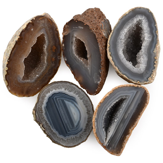 Group of Five [5] Large Cut and Polished Agate Geode Halves