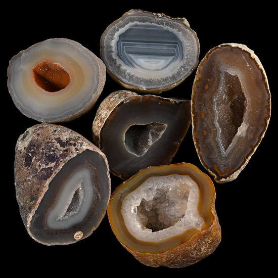 Group of Six [6] Large Cut and Polished Agate Geode Halves