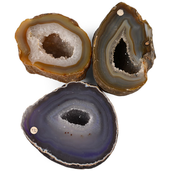 Group of Three [3] Large Cut and Polished Agate Geode Specimens