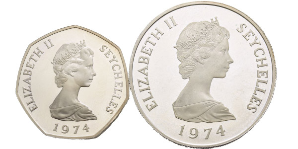 Seychelles. Elizabeth II Proof AR 5 Rupees and Proof AR 10 Rupees.