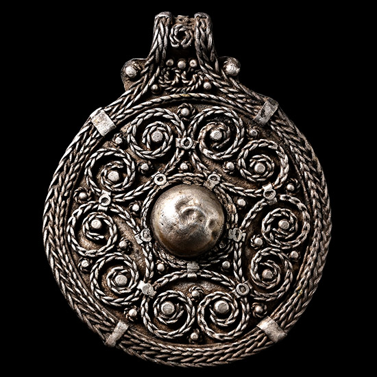 Scandinavian Viking Silver Filigree Pendant with Scrolls