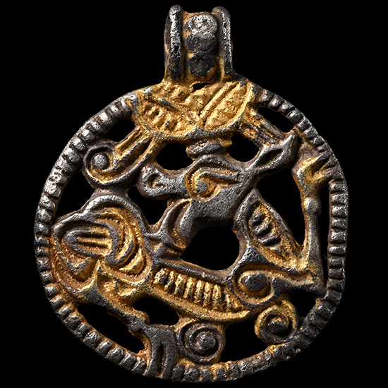 Scandinavian Viking Silver Pendant with Beast Facing Back