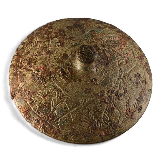 Medieval Bronze Lid with Engraved Floral Design