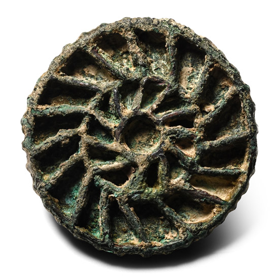 Large West Central Asian Bronze Double Sun-Whorl Seal Matrix