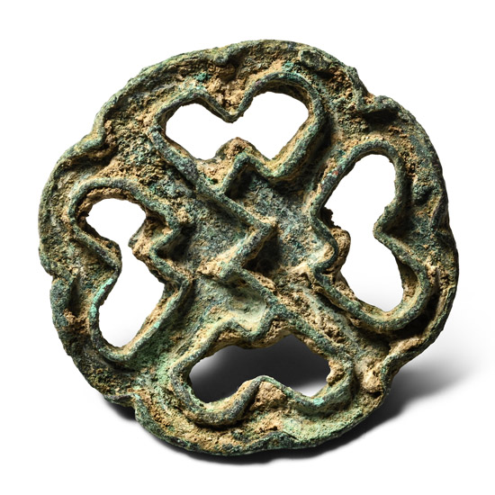 Large West Central Asian Bronze Scalloped Seal Matrix with Thunderbolt Cross