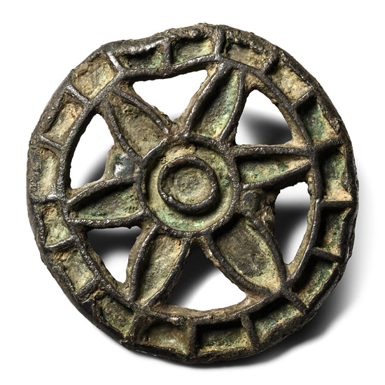 Large West Central Asian Bronze Six-Spoked Wheel Seal Matrix