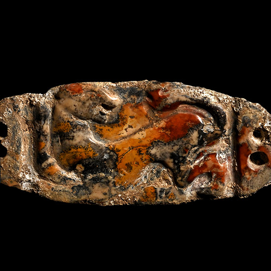 Chinese Han Tri-Coloured Stone Amuletic Plaque with Tiger