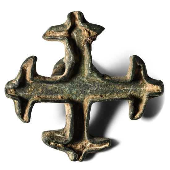 Large West Central Asian Bronze Fleur-Ended Cross Seal Matrix