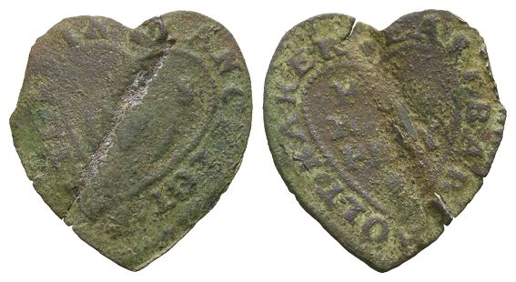England. Suffolk, East Bergholt, Lancelot Felton Heart-Shaped CU Halfpenny Token.