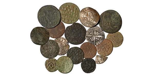 Group of Eighteen [18] Medieval AR Coins and Post Medieval AE Trade Tokens.