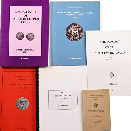 Numismatic Books on Roman Augustus, Claudius, Jewish, Abbasid, Celtic and Genoese-Tatar Coins - 6 Titles
