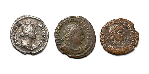 Group of Three [3] AR and AE Roman Coins.