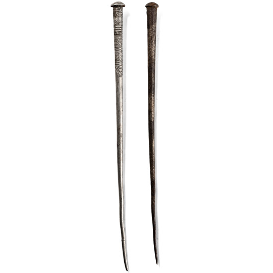 Proto-Elamite Silver Engraved Cloak Pin Pair