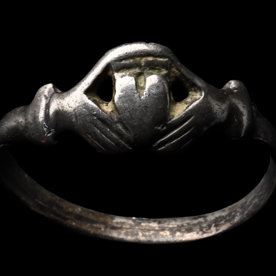 Post Medieval Silver Clasped Hands Holding Heart Ring
