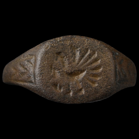 Large Byzantine Bronze Ring with Displaying Peacock