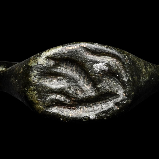 Large Greek Bronze Ring with Leaping Lion