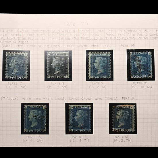 Great Britain (GB), Queen Victoria (QV), Letters in All Four Corners Two Penny Blue Plates Set