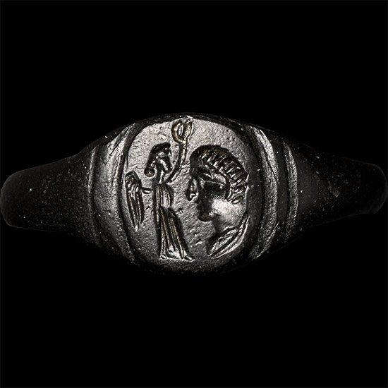 Late Roman Bronze Ring with Coronation of an Emperor