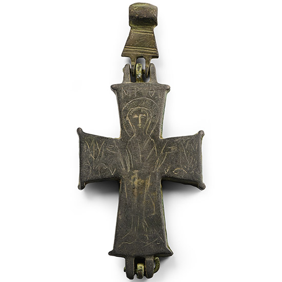 Byzantine Bronze Reliquary Cross Pendant