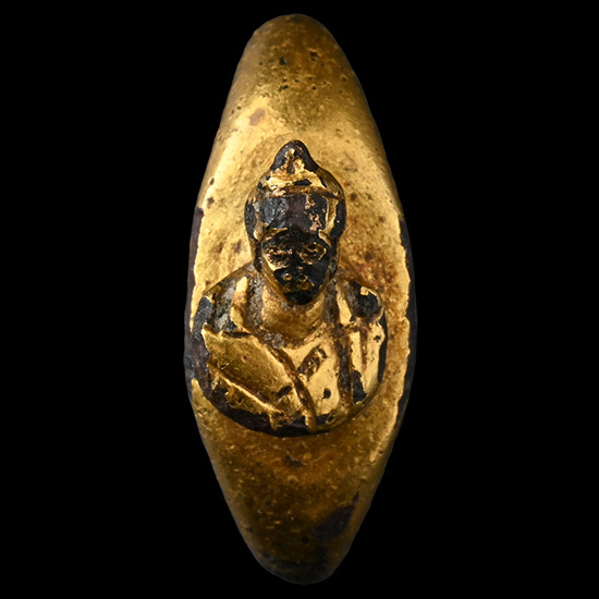 Roman Gold-Plated Bronze Ring with Bust of Minerva