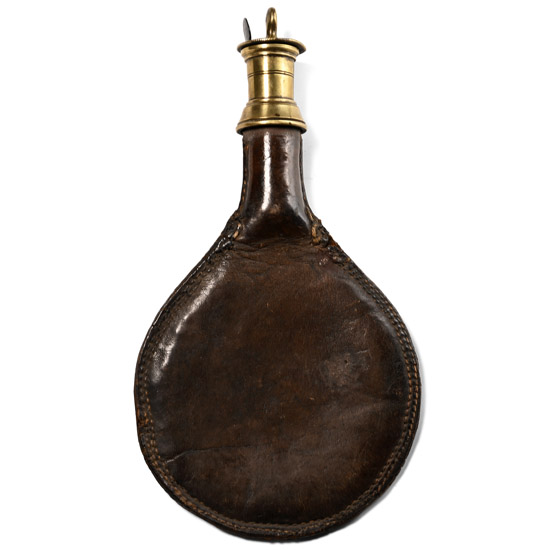 Irish Leather Powder Flask with Brass Fittings