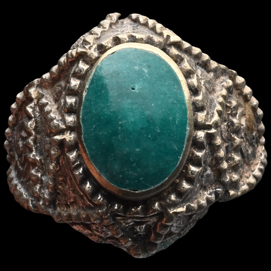 Bedouin Silver-Coloured Metal Ring with Gemstone