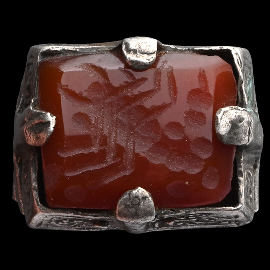 Bedouin Silver-Coloured Metal Ring with Gemstone