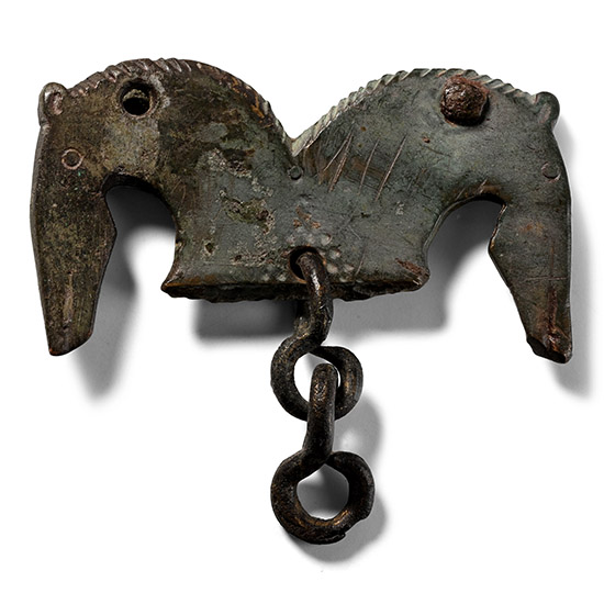 Roman Military Bronze Chape with Horse Heads