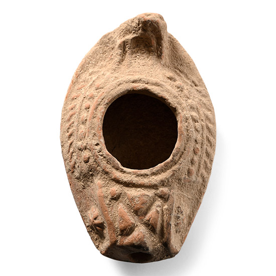 Byzantine Terracotta Slipper Oil Lamp with Expanding Cross