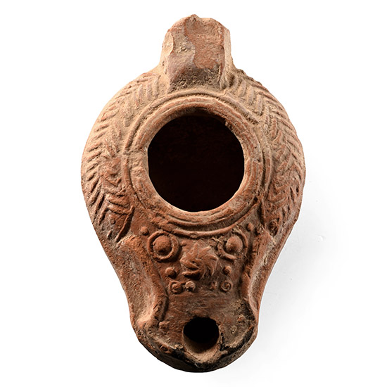 Byzantine Terracotta Slipper Oil Lamp with Chevrons