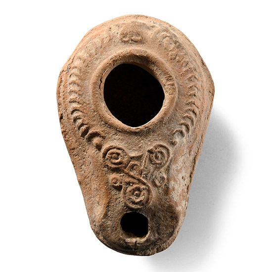 Byzantine Terracotta Candlestick Oil Lamp with Triskele