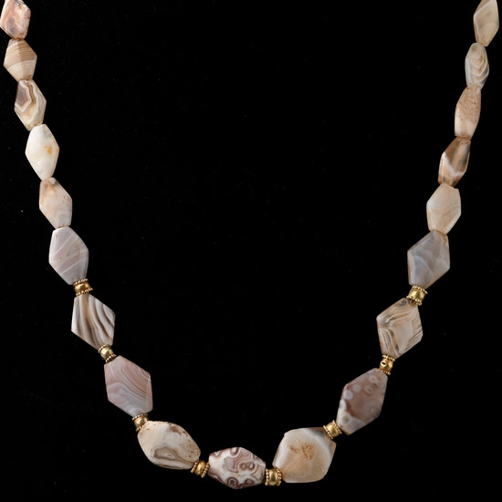 Western Asiatic Banded Agate and Gold Bead Necklace