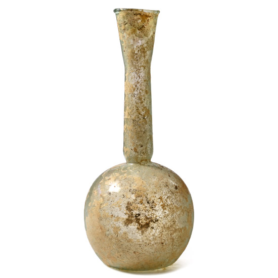 Roman Glass Bulbous Bottle with Tall Neck