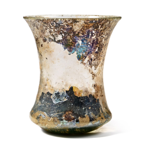Roman Iridescent Glass Rounded Bottom Beaker
