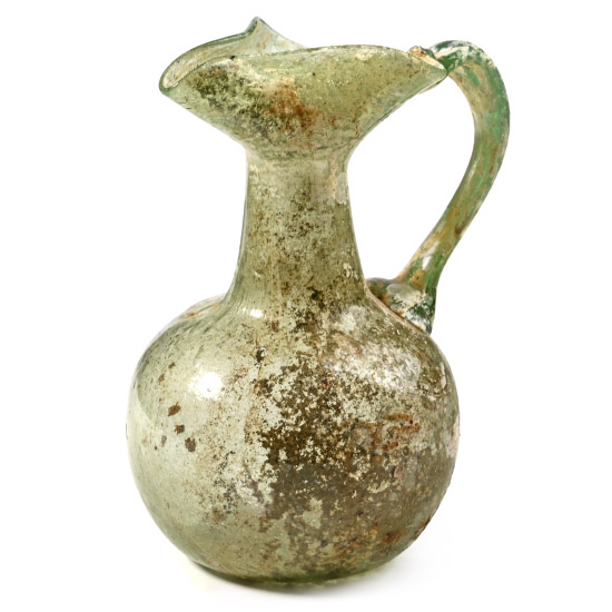 Roman Iridescent Green Glass Oinochoe