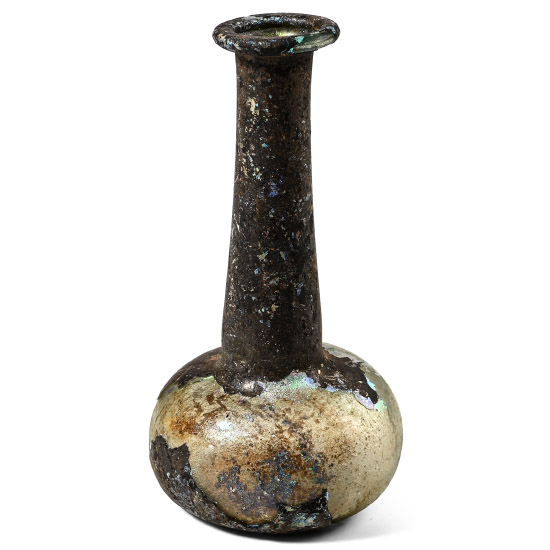 Roman Iridescent Glass Vial with Tall Neck