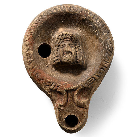 Roman Terracotta Oil Lamp with Actors Mask