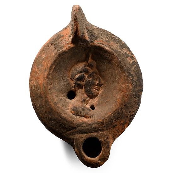 Large Roman Terracotta Oil Lamp with Bust
