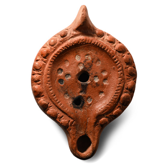 Large Roman Terracotta Oil Lamp with Bosses