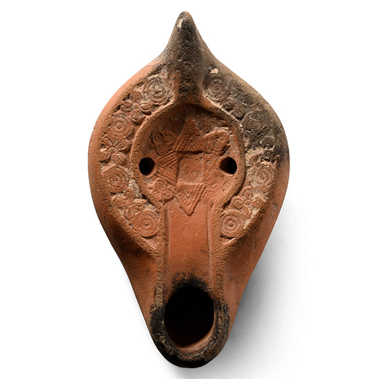 Large Late Roman Terracotta Oil Lamp with Floral Design