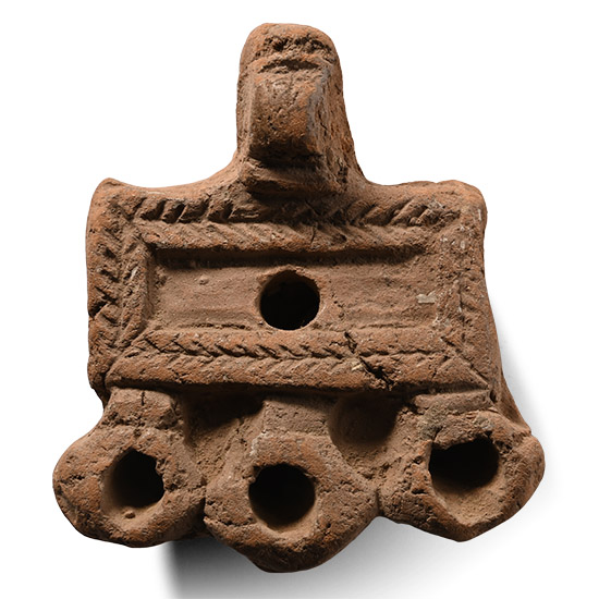 Romano-Jewish Terracotta Oil Lamp with Three Spouts