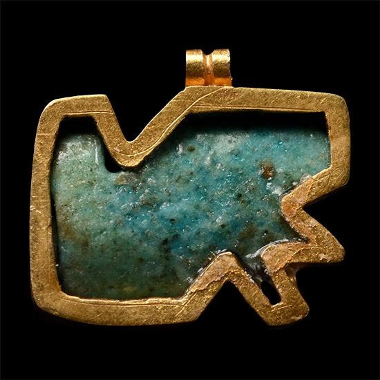 Egyptian Faience Eye of Horus in Gold Pendant