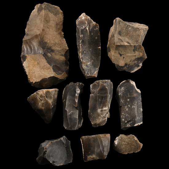 Farnham Stone Age Knapped Flint Tool and Blade Core Group