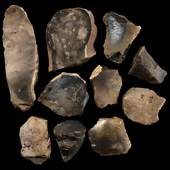 Farnham Stone Age Knapped Flint Tool and Blade Core Group